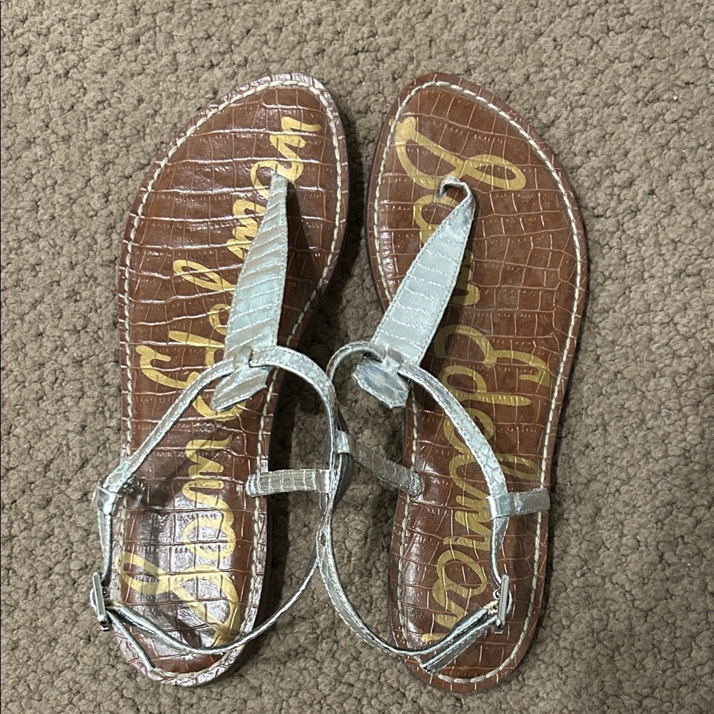 Sam Edelman Metallic Silver T-Strap Sandals
